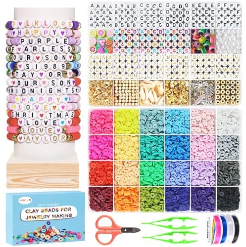 Dazhqp 7500 Pcs Clay Beads Bracelet Making Kit, 2 Boxes 24 Colors Friendship Bracelet Kit Flat Polymer Heishi Beads for Jewelry Making, Crafts Gift for Girls Ages 6-12