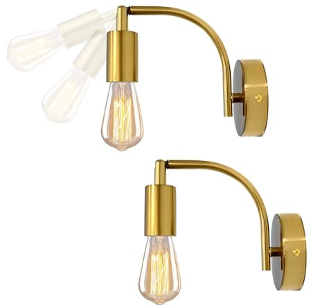YSGUYILT 2 Stück Wandleuchte Innen Vintage Industrial LED Wandlampe 180° Drehbar Retro Wandleuchten Metall Wandlampe E27 für Wohnzimmer Schlafzimmer Treppenhaus Flur-Gold