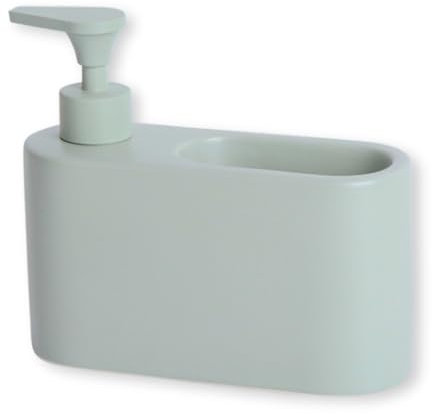 Kook Time Dispensador jabón Cocina Verde Salvia Mate - jabonera Cocina con Guarda estropajos Fregadero - Apto para Cocina o como dosificador baño con Esponja - Cerámica Verde Salvia Mate- 18x6x16 cm.