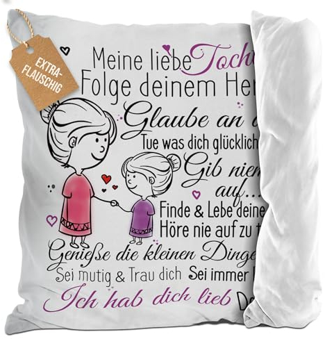 PR Print Royal Flauschiges Kissen mit Spruch inkl. Füllung für Kinder - von Mama für die Tochter - Geschenk für Tochter von Mutter, Geschenk Tochter, Kindergeschenke, Weiß, 40x40cm