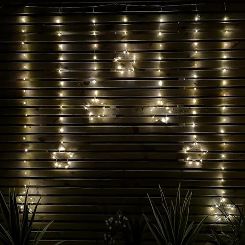 Samuel ALEXANDER 1.2m Battery Operated Christmas Star Curtain Lights with 140 Warm White LEDs