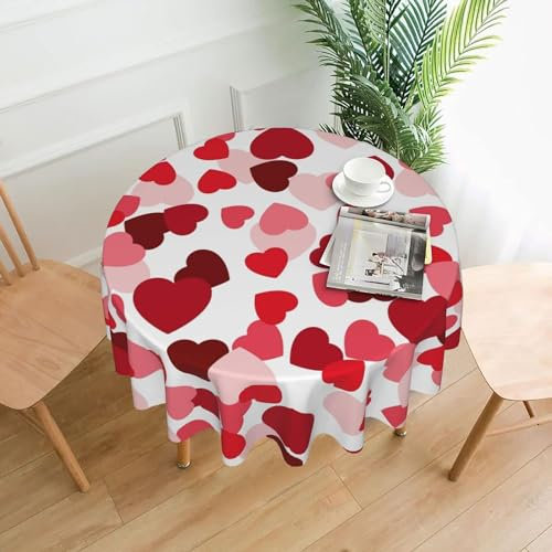 Tischdecke mit Herzen, rund, knitterfrei, wasserdicht, 152,4 cm, waschbar, für Küche, Party, Picknick, Herbstdekorationen für Zuhause