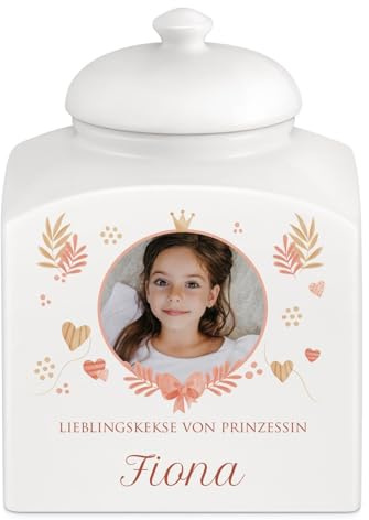 Maverton Keramik Keksdose mit Aufdruck, weiß | Vorratsbehälter mit Deckel, Vorratsglas personalisiert, Gebäckdose für Frauen zum Geburtstag, Keksglas für Naschkatze