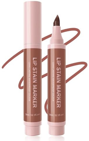 Lip Stain Marker Pen-1Pcs Nude Brown Hydrating Lip Stain Liquid Lip Liner Pencil, Long Lasting Waterproof Smudge-proof Natural Matte Finish, Precise Chisel Tip Smooth, Lip Makeup Gift for Women-02