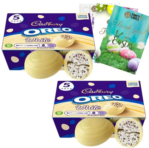 Creme Egg Multipack With 2 Boxes of Oreo White Chocolate Eggs 155g and 1 Fancy Labels Easter Card | Chocolate Easter Eggs Gifts for Women, Men and Kids Easter Egg Hunt