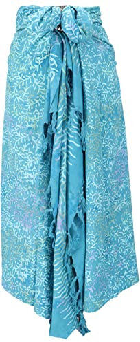GURU SHOP Bali Batik Sarong, Wandbehang, Wickelrock, Sarongkleid, Strand Tuch - Design 3/türkisblau_1, Herren/Damen, Synthetisch, 160x100 cm