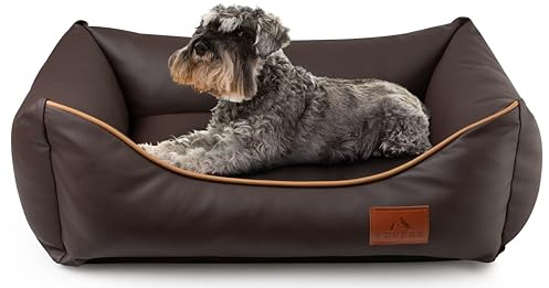 FUUFEE Sofa Chic: Luxus Tierbett | Wasserfestes Kunstleder, Abnehmbarer Bezug | Größen S, M, L | Ideal für Hunde und Katzen (Choco, M (80x60cm))