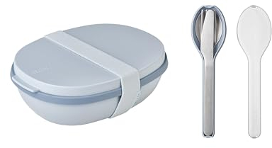 Mepal - Lunchbox Ellipse Duo to go Set - Meal Prep Box für Erwachsene & Salatbox zum Mitnehmen - Brotdose für ein gesundes Mittagessen - Ideal für Sandwiches & Salate - 825 ml + 600 ml - Nordic Blue