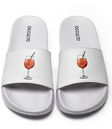 Occulto Damen & Herren Spritz Motiv Badelatschen 1er Pack (Model: Lou), Badeschlappen Weiß 41/42 EU