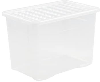 1 X Large Wham Crystal Clear Strong Plastic Storage Boxes with Lids Stackable Nestable Container Multipurpose Storage Box Organising Box For Garage Home Kitchen Office Toys Made in UK (80L Litre)