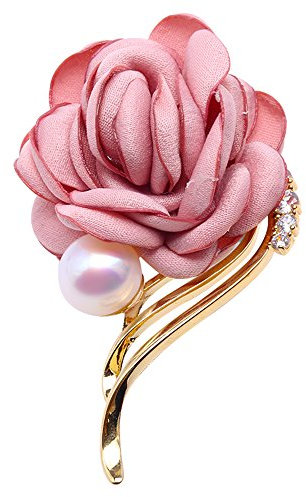 Broche Rose en tissu Rose for femmes 9.5mm broche d'eau douce blanche broche Scraf