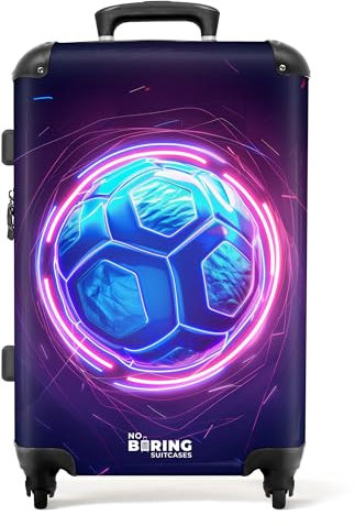 NoBoringSuitcases.com Kinderkoffer, Kinder Koffer, Koffer Groß, Koffer Kinder, TSA Schloss, Trolley Kinder, Großer Koffer, Suitcase, Koffer Mittelgroß (Neon Fußball - Blau, 67 cm - 72 L)