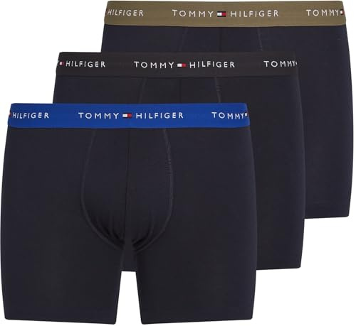 Tommy Hilfiger Herren 3er Pack Boxershorts Briefs aus Baumwolle, Mehrfarbig (WDG Blu/Blk/Utlty OLV), S-M