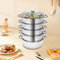 DAOHHFO 26 CM/10 Zoll Edelstahl Dampfgarer, Dampfgarer für Kochen, Suppe, Nudeln, Fische mit Glasdeckel 5 Etagen Dampfgarer Arbeiten mit Gas-Elektrogrill