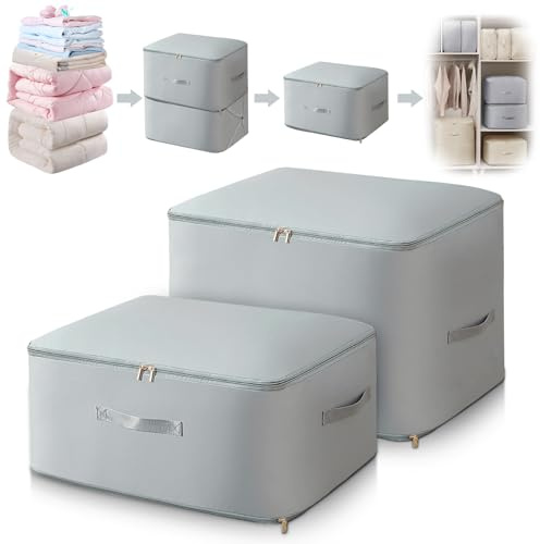FIVAVA Platzsparender Komprimierender Organizer,Aufbewahrung für Bettdecken,Kleidung Aufbewahrung, Aufbewahrungstasche(Grau,L+XL)