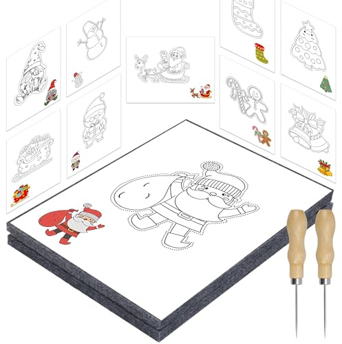 DazSpirit Prickelnadel Set Kinder ab 4 Jahren, Weihnachten Prickelset A | 2 Prickelnadeln, 2 Prickelfilz, 10 Stickbilder, Sicher, Entwickelt für Kleine Hände, Prickeln Kit für Kreative Bastelprojekte