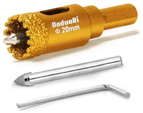 DaduoRi 20mm Serrated Diamond Hole Saw with 2 PCS Removable Pilot Bits, Tile Hole Cutter 20mm, Easy-Align for Precise Drilling in Porcelain, Ceramic Tile, Granite, and Marble