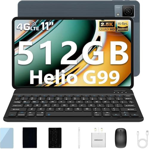 DOOGEE T40 Tablet con Teclado, Tablet 11 Pulgadas 20GB RAM 512GB ROM/2TB, Helio G99 2.5K FHD+Tableta PC 8580mAh/ 16MP+8MP Tablets Android 14, Tabletas 4G LTE+5G WiFi/Face ID/OTG/GPS con Funda & Raton