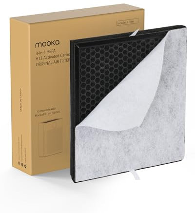 Mooka Genuine Mode PR1 Filtro de repuesto para purificador de aire, purificadores de aire H13 True HEPA para el hogar, habitación grande de hasta 2200 pies cuadrados, con prefiltro lavable, elimina el