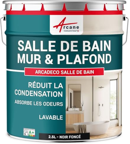 Peinture salle de bain, mur et plafond, condensation - 2.5 L Noir foncé RAL 9005 - ARCANE INDUSTRIES