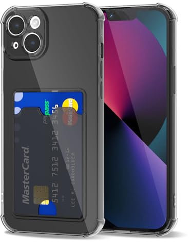 Svanove for iPhone 13 Mini Case Wallet Clear, Card Holder Case with Credit Card Slot, Thin Slim Transparent Silicone Grip Soft Rubber Protective Shockproof Airbag Bumper for Women, Black