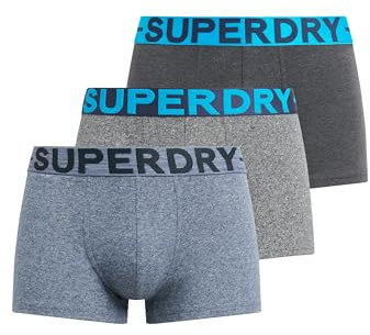 Superdry Herren Boxershorts im Dreierpack Rabenschwarz Meliert/Karstgrau Mega Gesprenkelt/Frisch Blau Gesprenkelt M