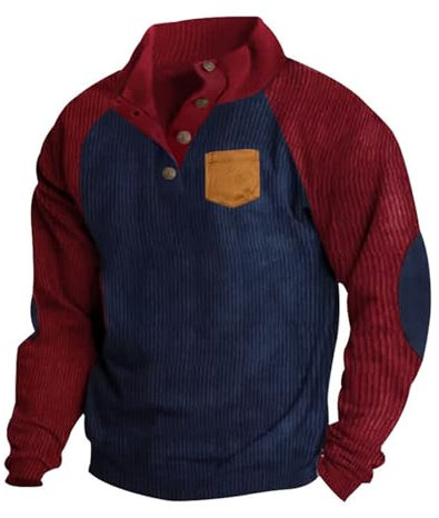 RLEHJN Henley Shirt Herren, Langarmshirt Slim Fit Herren-sweatshirt Stehkragen Pullover Casual Streetwear Winter Pullover Herren Warm Strickjacke Hoody Pulli Streetwear Outdoor für Sport und Freizeit