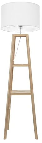 ValueLights | Natural Wood 2 Storage Shelf Floor Lamp with White Fabric Lampshade Living Room Light | Floor Lamps, Home Décor & Improvement Essential | Included LED Bulb