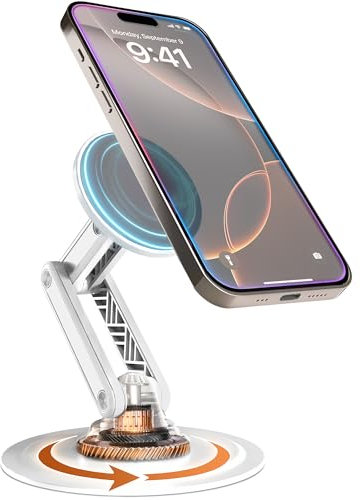 COOPER Mag360 Supporto per iPhone da Scrivania, Supporto MagSafe Regolabile a 360°, Porta Telefono MagSafe per iPhone 16 Pro Max, 15/14/13/12/Plus, Magnete Potente (Bianco Ghiaccio)