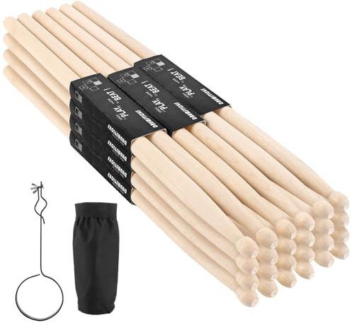 LDHHYH Lot de 12 baguettes de batterie 5 A, baguettes classiques en bois d'érable, baguettes de batterie, baguettes 5A, baguettes de batterie avec pointe en bois pour instrument de musique Rock Band