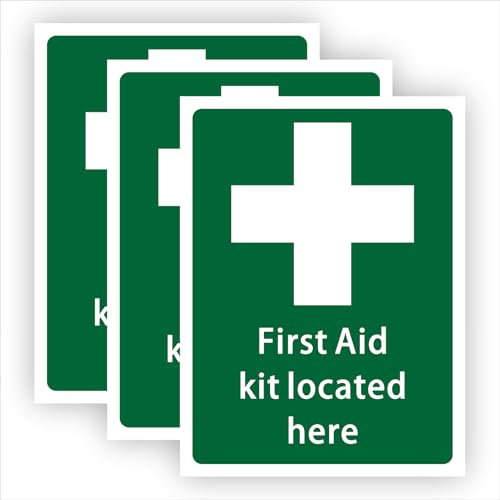 Cartel de primeros auxilios, letrero de botiquín de primeros auxilios ubicado aquí, duradero, paquete de 3 pegatinas autoadhesivas de primeros auxilios, esencial para indicar ubicaciones de botiquines