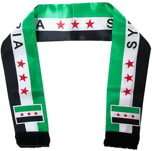 Zghhc Syrischer Flaggen-Schal, Doppelseitig, Satin, Unisex, Erwachsene, Polyester, 14 x 135 cm, Schwarz-Weiß