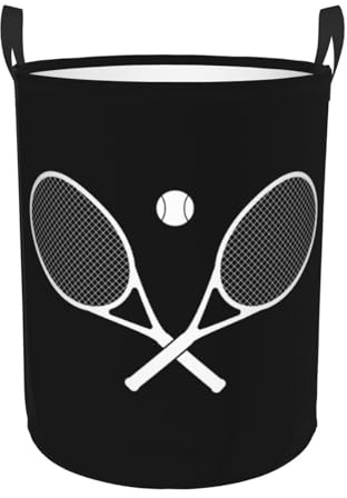 Wäschekorb Gekreuzte Schläger Und Tennis Laundry Baskets Stilvollem Runde Lagerung Wäschekörbe Faltbar Wäschesammler Für Household Wohnheim Badezimmer 34x42cm
