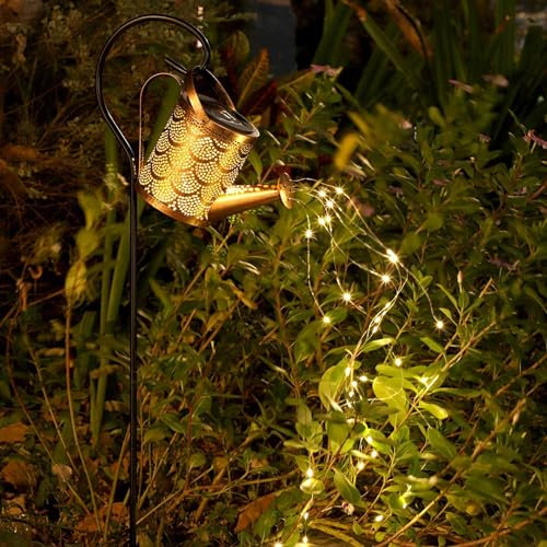 Daover Solar Gießkanne mit Solarlampen für Außen, LED Lichterketten, Solarlaterne für außen mit Schäferhaken, intage Lichterkette Draußen Für Garten Hofweg Balkon Terrasse, Fischschuppenmuster