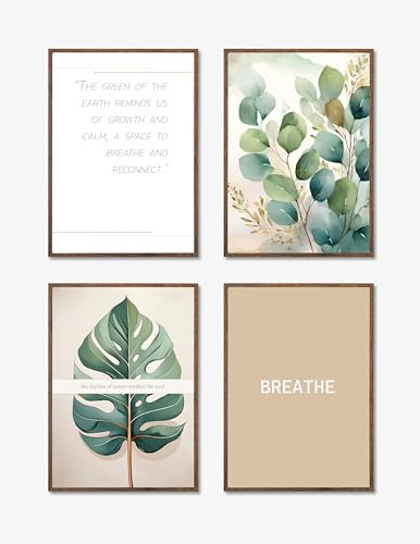 Boho Style Poster Set – 4er Set Wandbilder in Grün, Beige & Sandfarben – Wanddeko für Wohnzimmer, Schlafzimmer & Flur – Ohne Rahmen, Hochformat (50 x 70 cm)