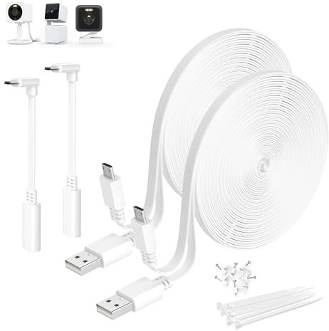 BASESAILOR Câble d’extension 2 pack 30ft pour Wyze Cam V4/V3/V3 Pro/V2/OG,Câble plat en L USB vers Micro USB pour Wyze Cam Pan V3/V2,Blink XT/XT2 Caméra de sécurité intérieur/extérieur,9m