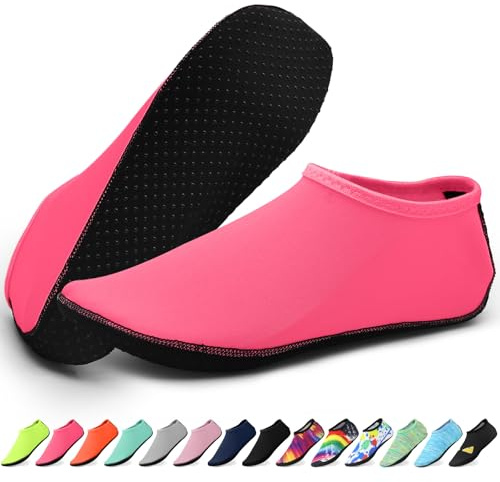 KATKLIU Water Socks – Non-Slip Diving Sock with Grippy Sole – Lightweight Quick Dry Swimming Socks for Men Women – Beach & Surfing Gear for Pool, Yoga, Indoor & Outdoor Sport-Rose Pink-36-37