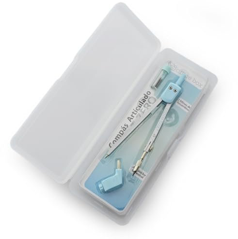 Office Box Compas Escolar T-Zero - Compas Articulado en Caja Rígida Resistente a Golpes y Durable con 3 Piezas : Compas Metálico, Estuche con Minas de Recambio y Adaptador Universal. (Azul)