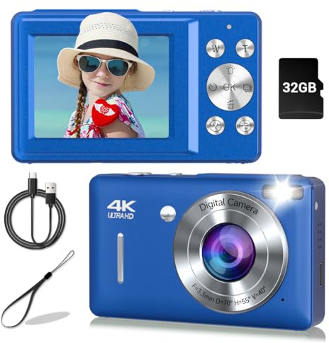 Digital Camera, 44MP Compact Camera, FHD 1080P Point and Shoot Digital Cameras with 16X Zoom, Face Detect, Smile Capture, Anti Shake, for Boys Girls Teens Gifts (Blue)