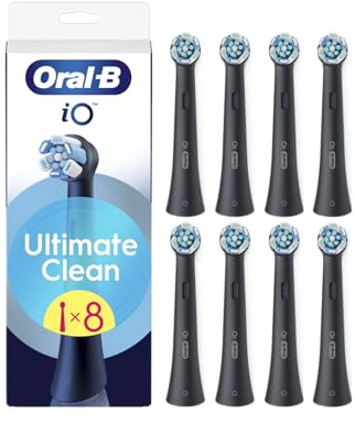 Oral-B iO Ultimate Clean Black Interchangeable Round Electric Brush Tips, with Cross Fibers for Advanced Fine Cleaning and Removal of Bacterial Plate,Oral-B iO, 8