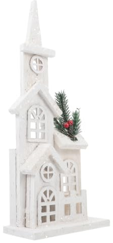 Angoily Weihnachtsdorf Haus 38,1 cm, Holz Kirche mit LED Licht | Beleuchtete Weihnachtsdeko für Tisch, Sideboard, Fensterbank und festliche Winterszenen