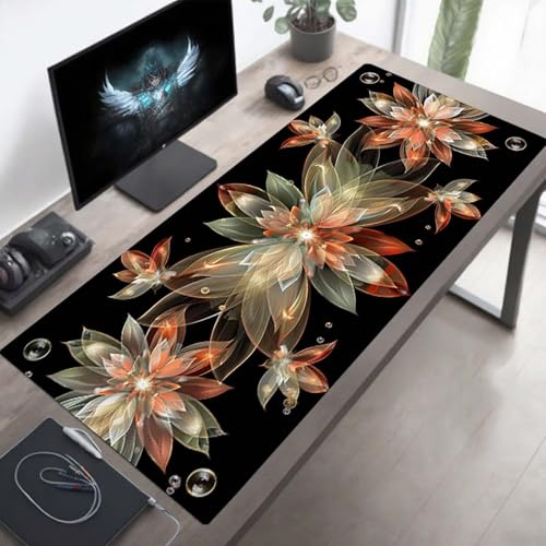 YEYUMEOZ Gaming Mouse Pad, 800x300x3mm XXL Mouse Mat Flower, Large Mousepad Black Extended Gaming Mats for, Non-Slip Rubber Base keyboard Pad, Stitched Edges Accessories for Home PjY2673 7-9