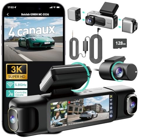 BOTSLAB Dashcam Auto 4 Kanal mit 24/7 Parkmodus, 360° Dashcam, 3K+1080P×3