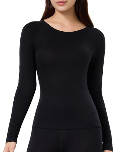 CAOZITOU Merino Wool Thermal Top Womens, 100% Wool Base Layer Women, Long Sleeve Merino Thermal Shirt for Cold Weather 250g (Black, Small)
