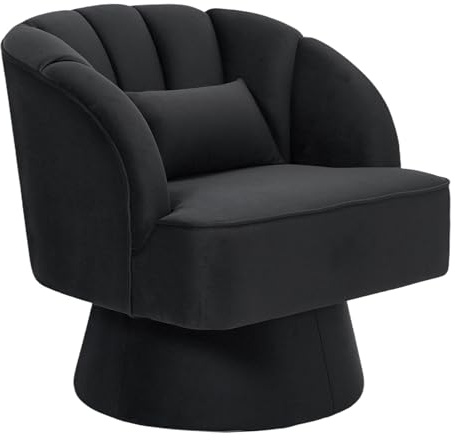 OPULENTHOME Drehbarer Sessel mit Samt Sitzkissen und Rückenlehnen,360° Runder Lounge-Sessel mit Dickes Sitzkissen und Stabiler Sockelfür Wohnzimmer, Schlafzimmer, Heimbüros(70x70x70cm,Schwarz)