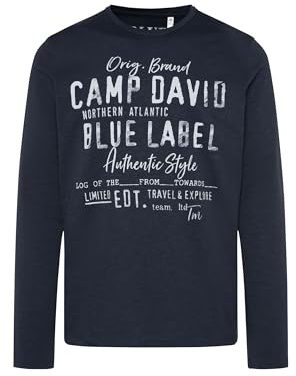 Camp David Herren Longsleeve mit Label Print im Used Look