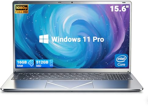 Breloom Laptop Core i3 de 15.6 pulgadas, computadora portátil de negocios Win 11, 16 GB de RAM, 512 GB SSD, USB 3.0 dual, teclado retroiluminado y huellas dactilares