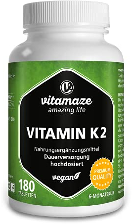 Vitamaze® Vitamina K2 MK-7 200 mcg All Trans 100% Alto Dosaggio Menachinone, 180 Microcompresse Vegan, Qualità Tedesca, Naturale Integratore Alimentare senza Additivi non Necessari