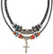Ancient Tribe Choker-Halskette, ethnisches Hanf, Leder, Holzperlen, Schwarz, Kreuz-Anhänger, Holz, Holz