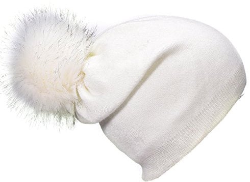 DonDon Damen Winter Bommelmütze mit abnehmbaren Bommel zum Wechseln weiß